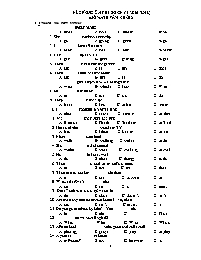 Đề cương ôn thi học kỳ I môn Tiếng Anh Lớp 6 - Năm học 2015-2016
